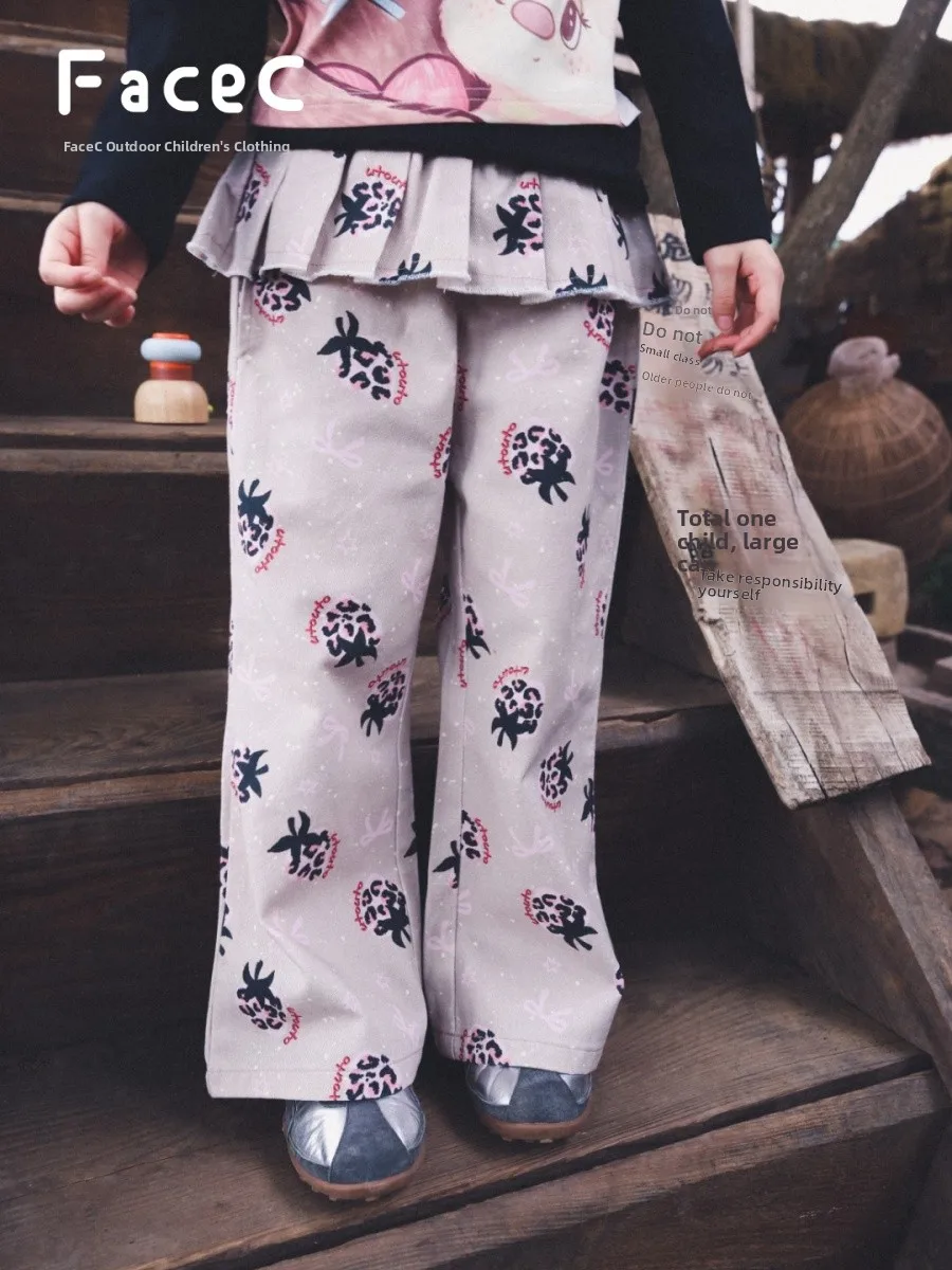Outdoor Children's Clothing Girls' Camping Style Loose Flared Pants Spring Autumn Seasonal New Style Elastic Waist Long Pants