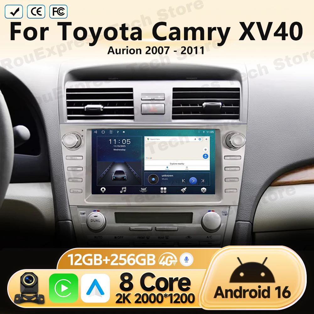 Android 16 For Toyota Camry XV40 Aurion 2007 2008 2009 2010 2011 GPS Navigation Car Multimedia Video Player Radio Head Unit WIFI