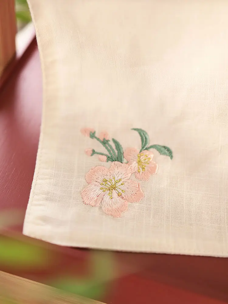 Chinese Style Hanfu Peach Blossom Embroidery 100% Cashmere Soft Square Handkerchief Unisex Sweat Absorbent Custom Multi Color
