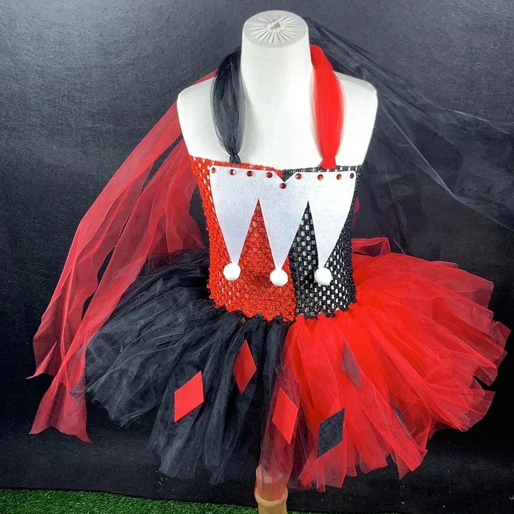 Rosso nero Joker Tutu Girl Dress Cosplay Kids Halloween holiday Costumes Carnaval for Children Fancy Dress Carnival Little Girls