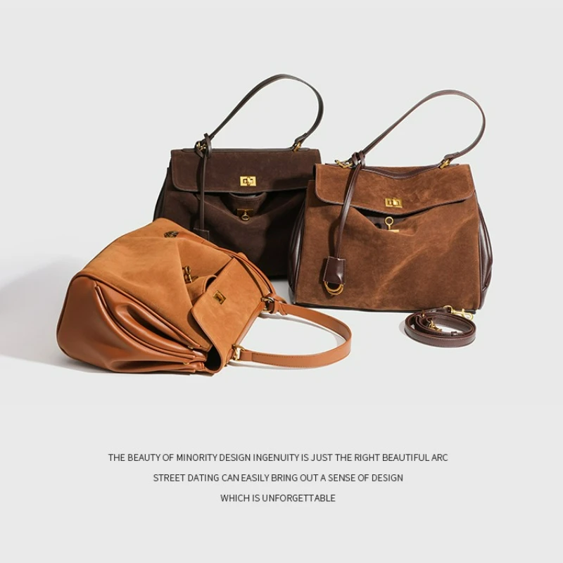 2024Large Capacity Rodeo Suede Tote Female Commuter Kelly Bag Fall and Winter Hundreds of Handheld Single Shoulder Crossbody Bag