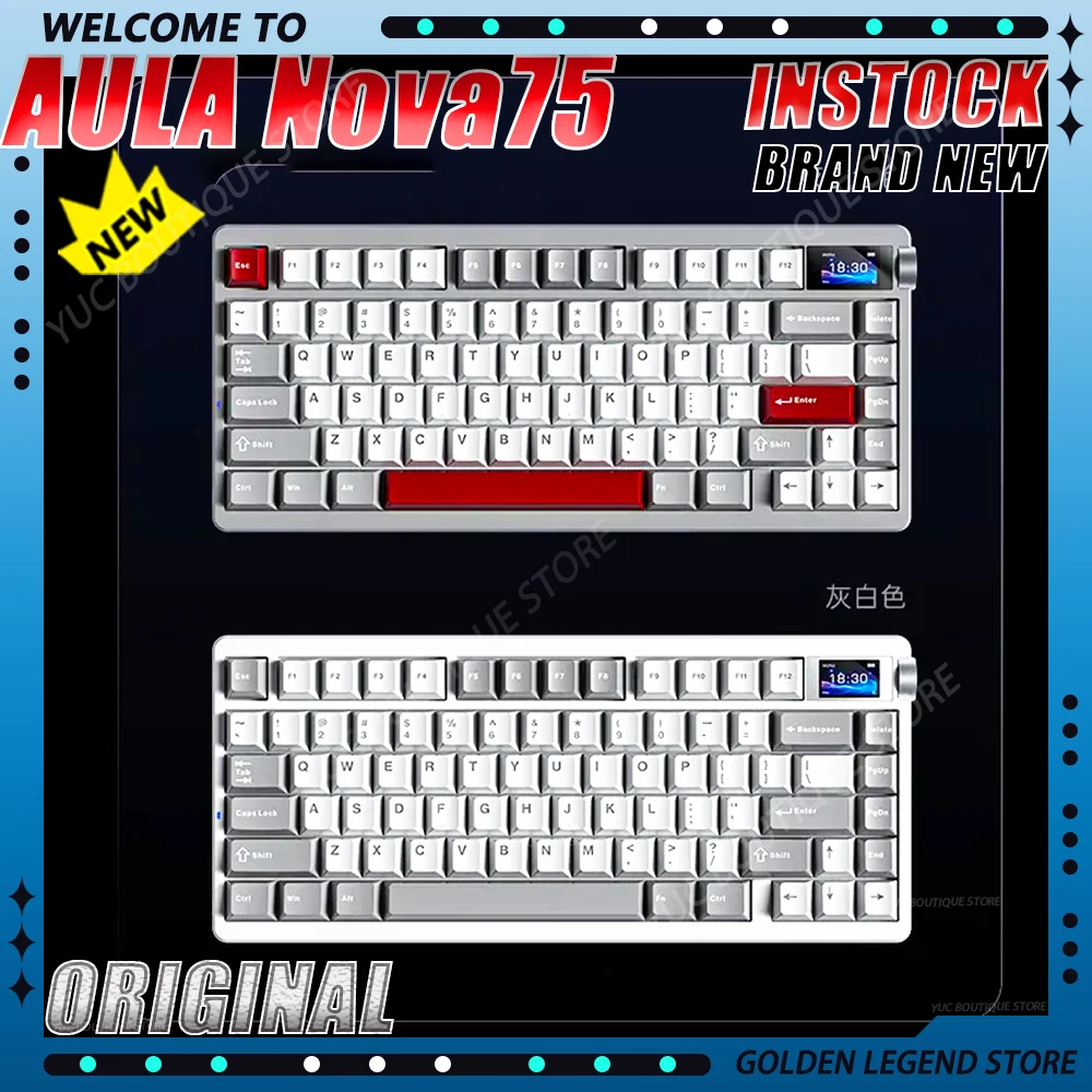 

Brand New AULA NOVA75 3-Mode Mechanical Keyboard E-sport Gaming Keyboard 10000mAh Custom Mechanical Wired Keyboard Accessories