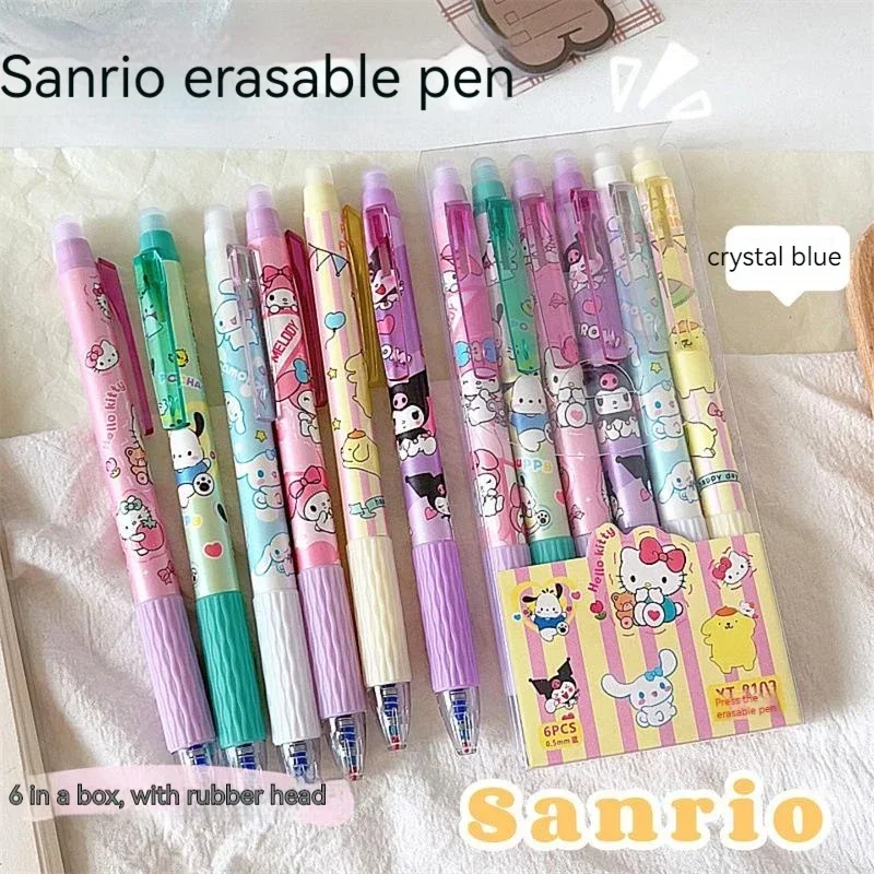 Sanrio 24pcs Erasable Gel Pen Cinnamonroll Kuromi Melody 0.5 Blue Student Writing Quick-drying And Easy-to-erase Cute Stationery