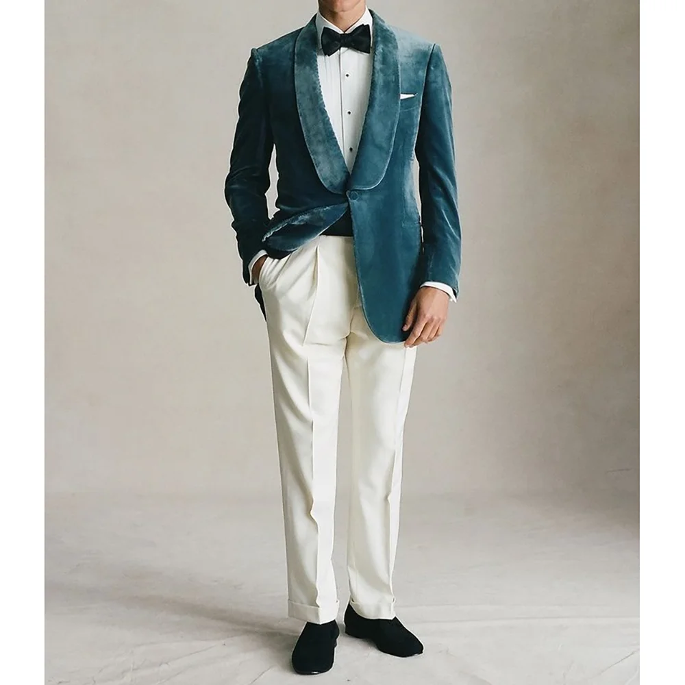 

Velvet Men's Suit Set 2 Pieces Jacket Pants Elegant Wedding Groom Tuxedo Formal Occasion Male Clothing