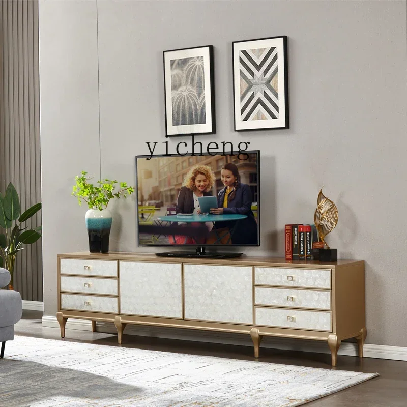 neoclassical shell TV cabinet decorative cabinet storage TV cabinet coffee table combination