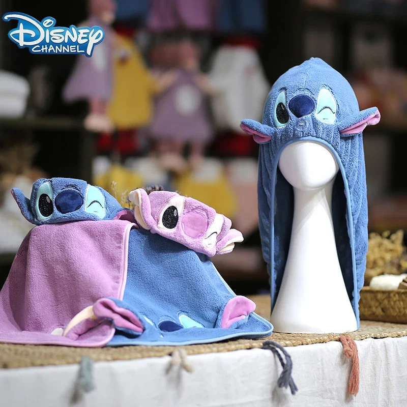 Disney Stitch Drying Hair Cap, Absorver Água, Toalha de secagem rápida, Turbante Cartoon, Toalha de limpeza, Presente de festa infantil, Bonito