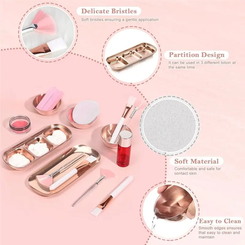 A44Z-23Pcs Esthetician Supplies Mixing Bowls Tray Compartment Serving Tray Facial Fan Brushes Face Mask Applicator Tools Kit