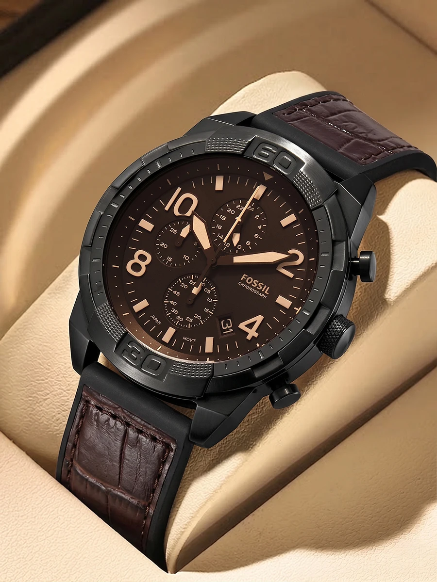 Fossil FS5713 Bronson Men Watch Chronograph Quartz 50mm Large Dial Brown Leather Strap Casual Sports Luxury Wristwatches