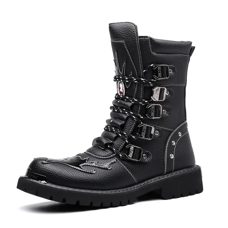 Cycling Boots Four Seasons Men's Outdoor Motorcycle Boots Plus Size High Top Casual Leather Boots Fashion British Anti Slip Boot