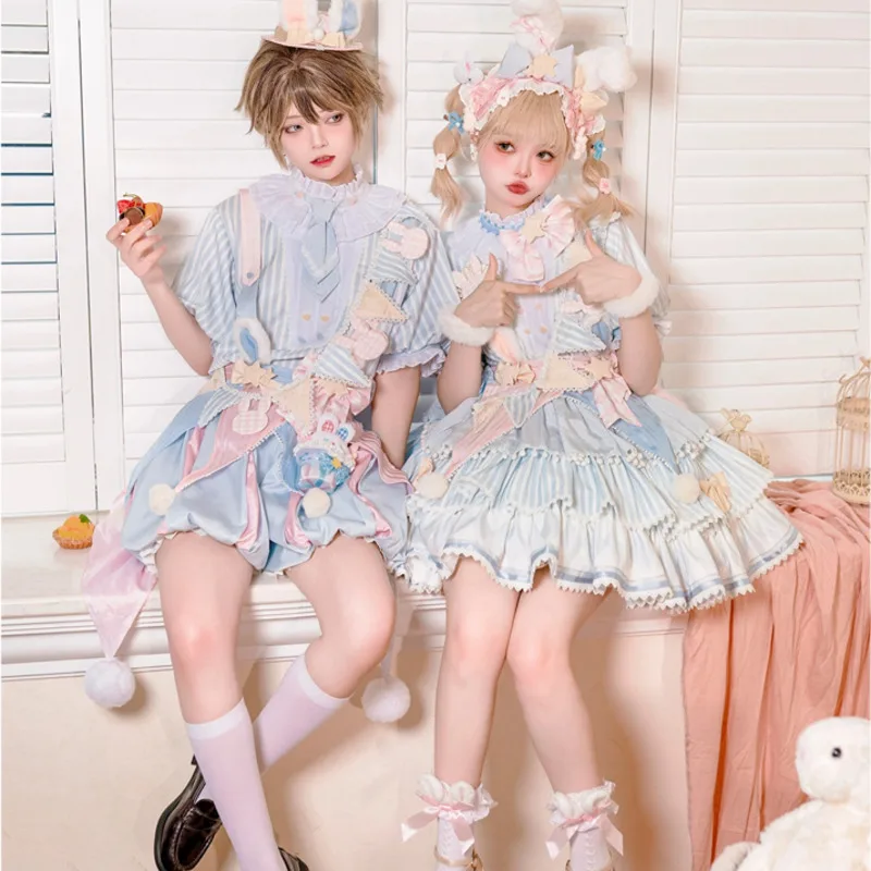 Gemini Dress Long Sleeve Op Fresh Gemini Daily Student Lolita Dress Blue Bow Dresses Fairy Clothes Cute Kawaii Lace Ruffle Dress