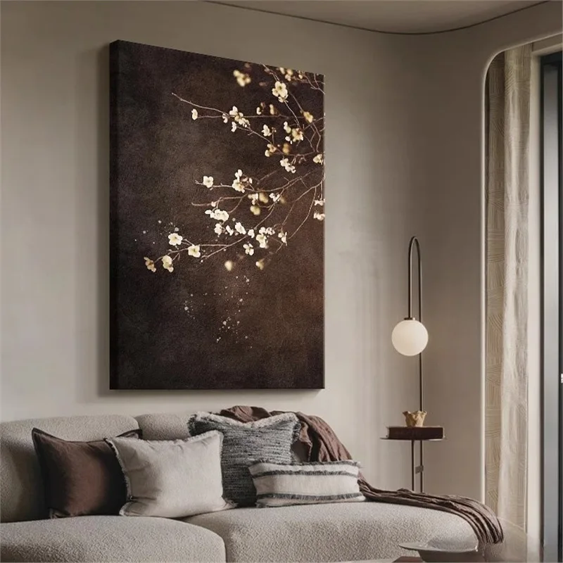 Wabi-sabi wind decorative painting living room background wall canvas painting tea room homestay entrance poster