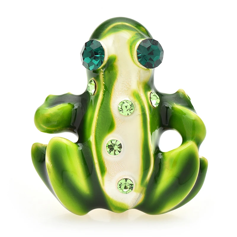 Wuli&baby Cute Green Frog Brooches Pins For Women Unisex Lovely Enamel Animal Party Casual Brooch Pins Gifts