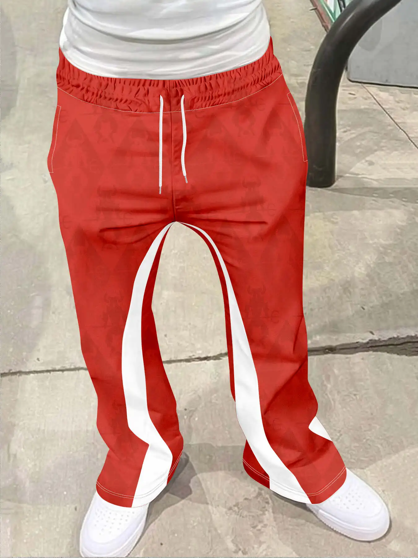 

Men's Casual Street Style Trendy Cross Print Fashionable Slightly Flared Black and White Color-Block Design Sweatpants Men Pants