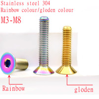 5pcs-10PCS DIN7991 M3 M4 M5 M6 Stainless steel with PVD titanium Rainbow colourful gloden flat hex coutersunk head screw