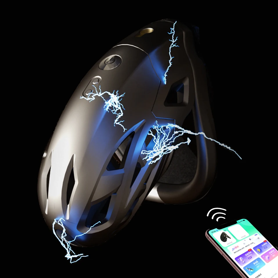 APP Controlled Shock Chastity Cage for Men Adjustable Breathable Penis Lock with 9 E-Stim Modes Magnetic Charge Multiple Rings