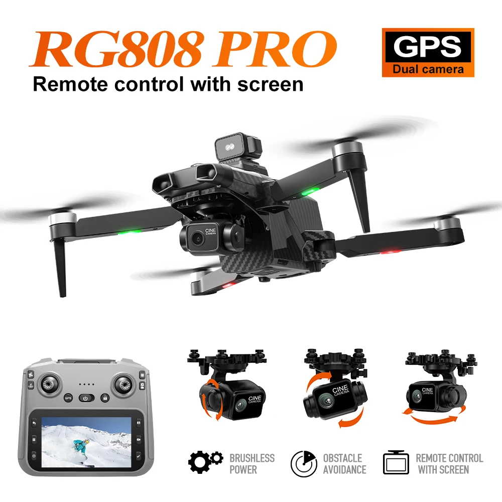 New RG808 Pro Brushless Drone 3-Axis Gimbal With 4.3″ Screen Control Optical Flow laser Obstacle Avoidance Quadcopter Dron Toy