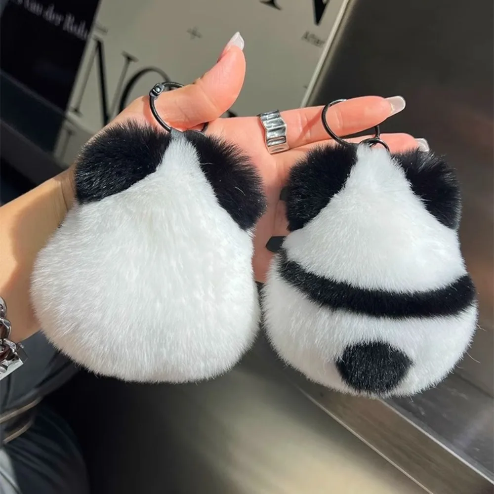 Imitation Mink Fur Panda Toy Key Ring Funny Cotton Silicone Buckle Animal Keychain Metal Bag Ornament Plush Doll Pendant Girls