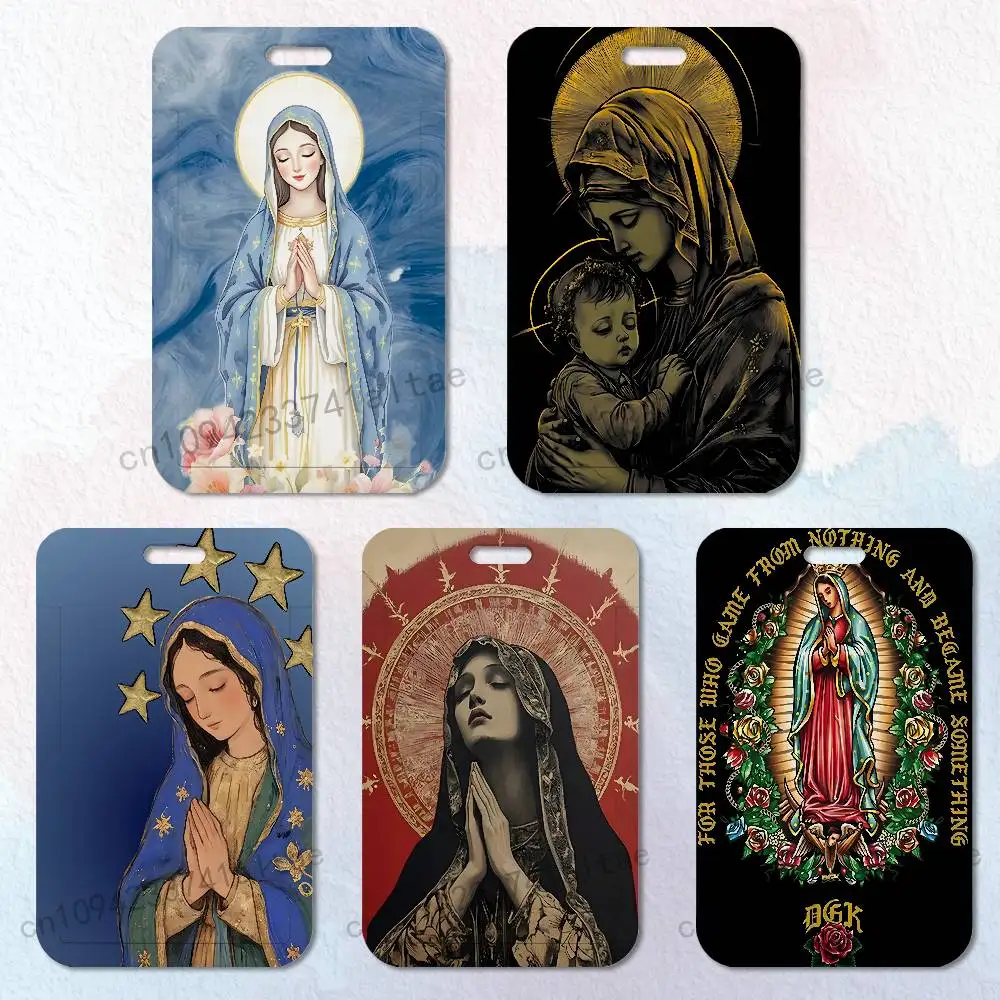 

G-Guadalupe Virgin Art Badge Holder Pass Bus Work Card Cover Chest Pocket Students Gift ID Card Holder