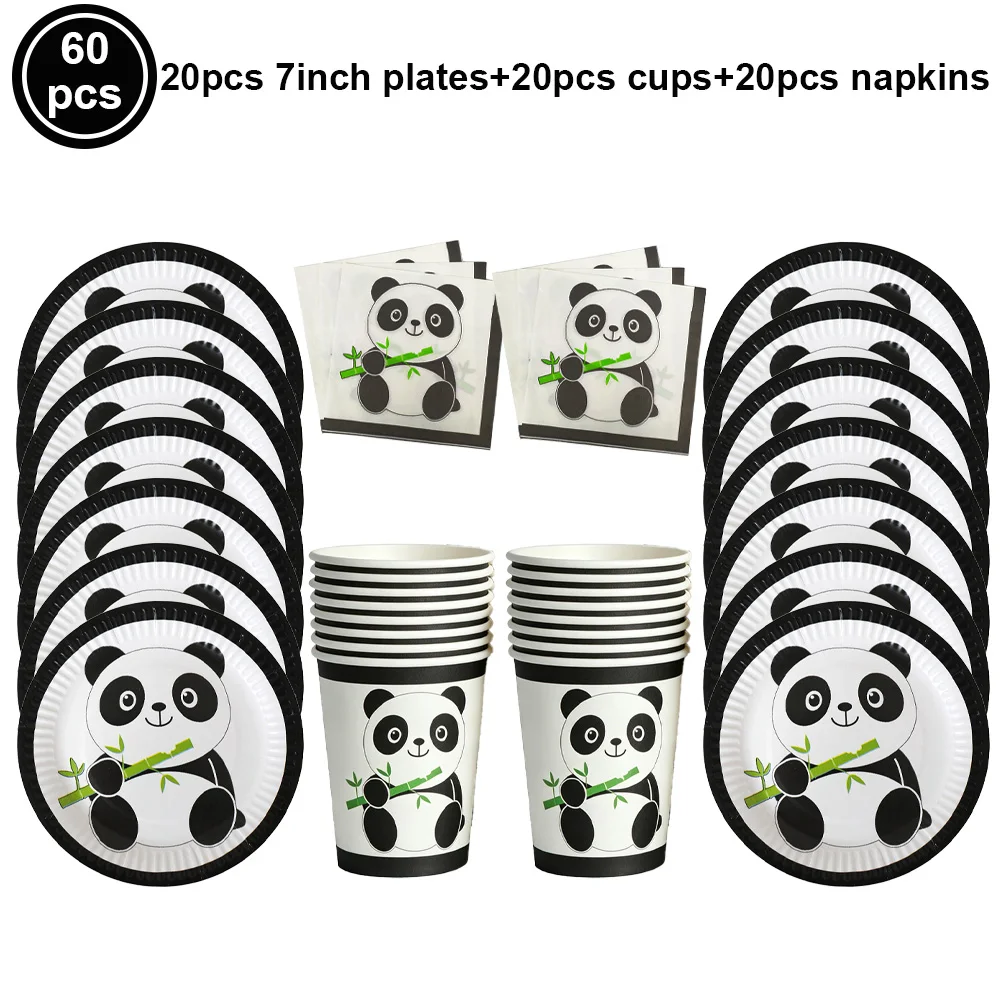 Panda Party Geschirr Panda Party Teller Tassen Serviette Popcorn Box Kuchen Dekor für Panda Thema Geburtstag Party Baby Dusche Dekor – Detail 2