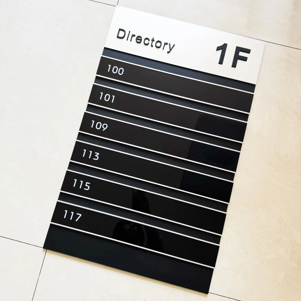 Modern Acrylic and Metal Direction Sign For Company Hotel Apartment Hall Elevator Color Size 3D Arrow  Letter Number Slider Bars