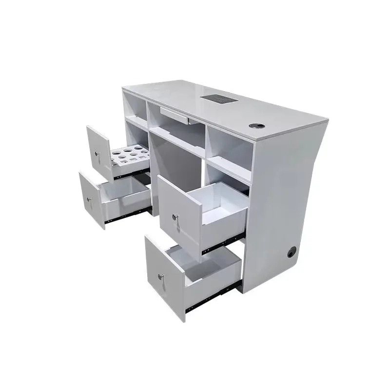 Beauty Nail Salon Manicure Table with Led Customizable Nail Desk White with Storage Cabinet