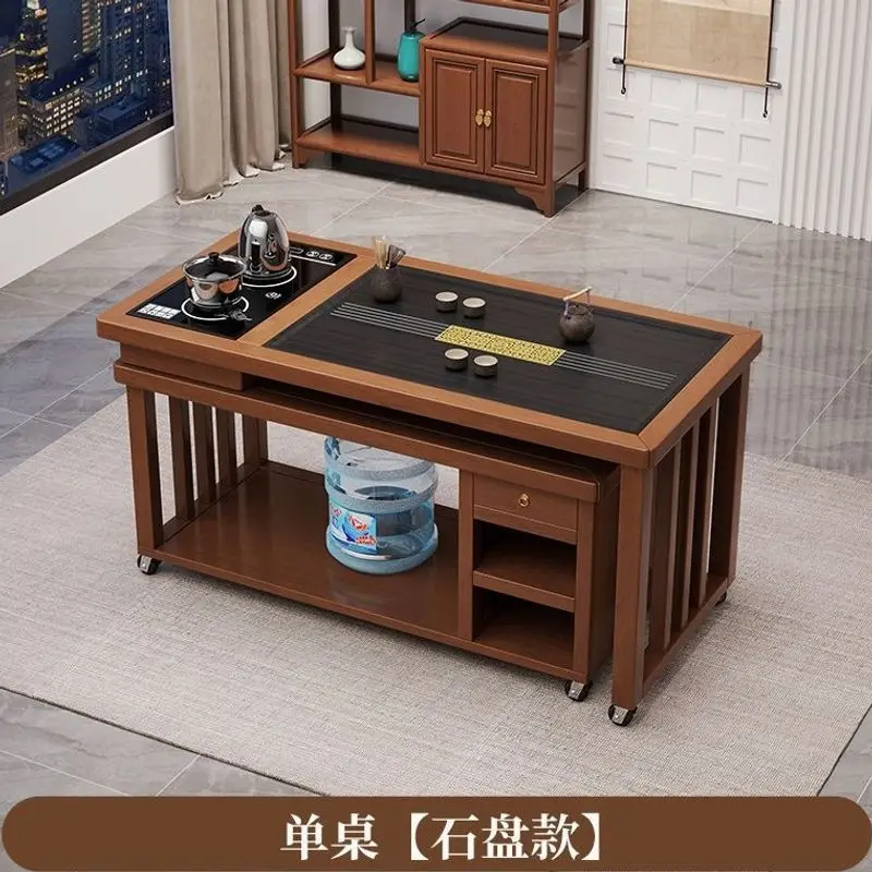 Small apartment table and chair combination movable tea table kettle