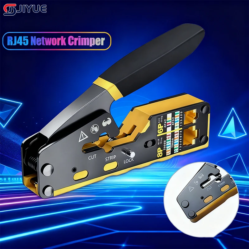 RJ45 Crimp Tool Pass Through Ethernet Crimping Tool for Cat6 Cat5 Cat5e RJ45 Connectors with Replacement Blade