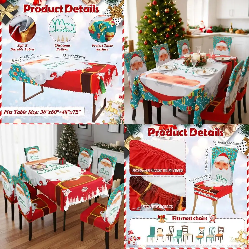 

Red Stretchable Washable Christmas Tablecloth & Chair Covers Set for Holiday Dining, 55x80 Inch Rectangle