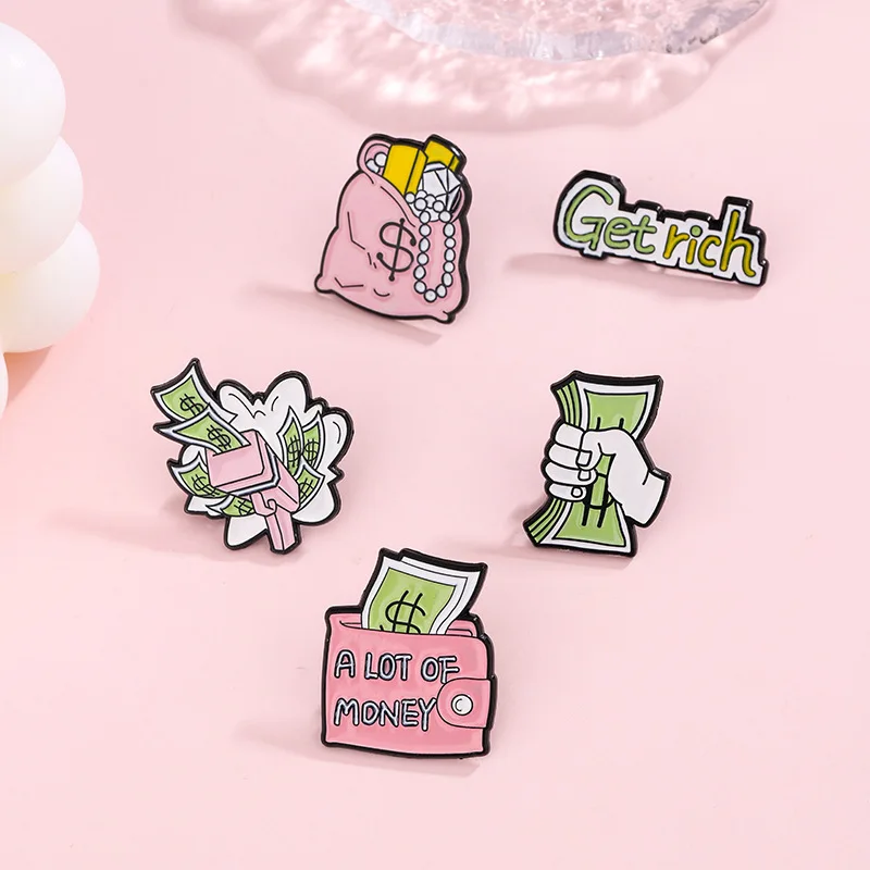 Dollar Money Enamel Brooch Purse Money Maker Fully Loaded Cartoon Money Bag Metal Badge Clothes Lapel Pins Jewelry Friend Gift