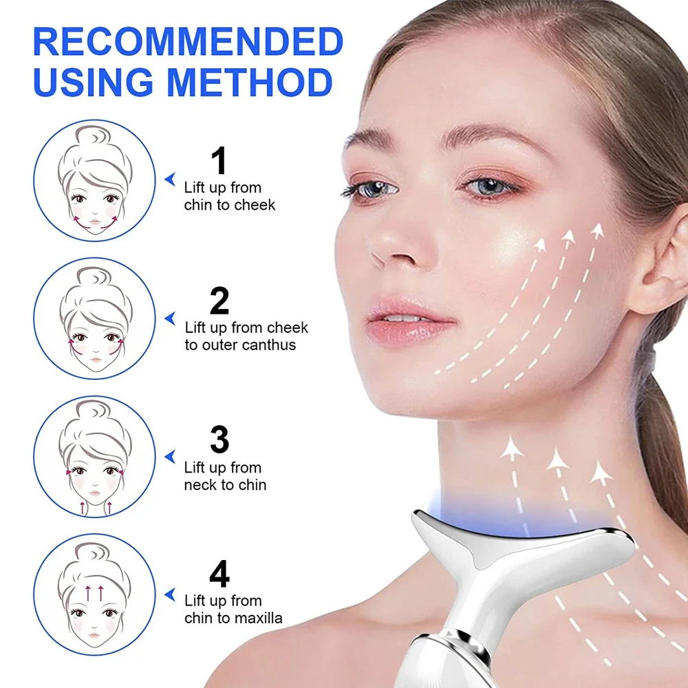 Neck Facial Lifting Device EMS Microcurrent LED Photon Therapy Vibration Face Massager Anti Wrinkles Tightening Skin Care Tools