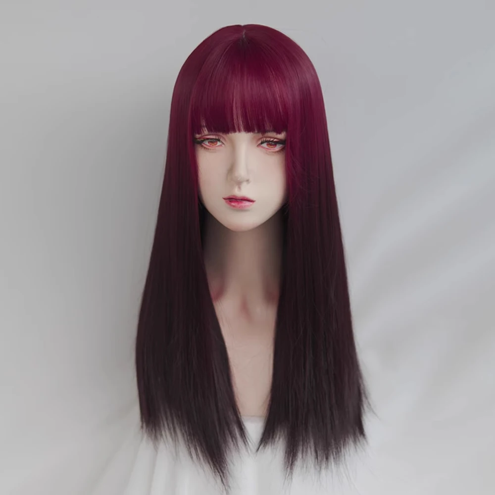 VICWIG Long Straight Ombre Red Gradient Wigs with Bangs Synthetic Women Lolita Cosplay Hair Wig for Daily Party