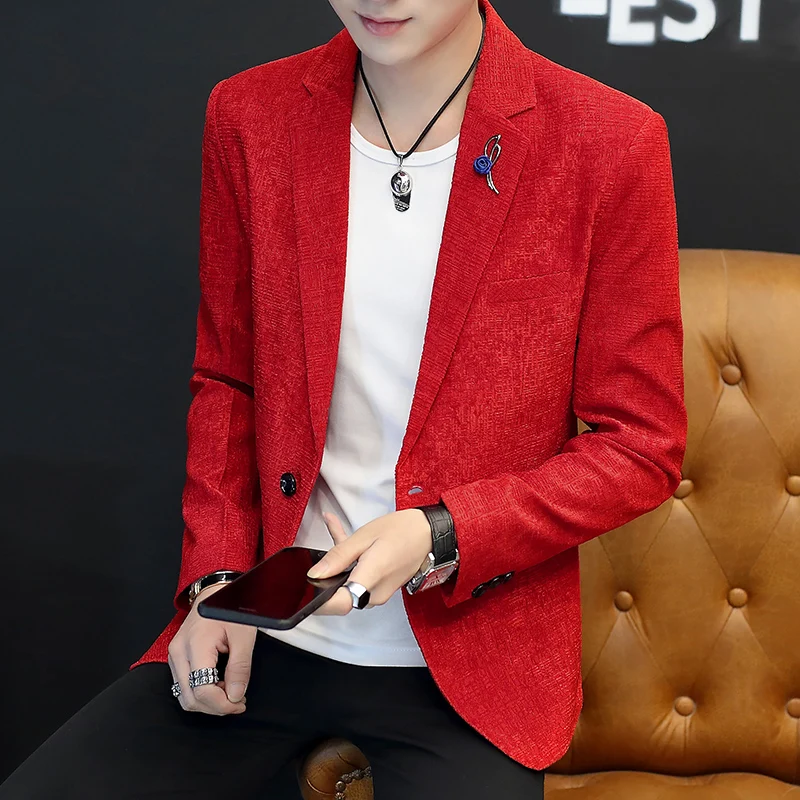 Men's Slim Fit Fashion Youth Single Breasted Coat Spring Autumn Thin Handsome Casual Suit Korean Trend Hidden Button Detail