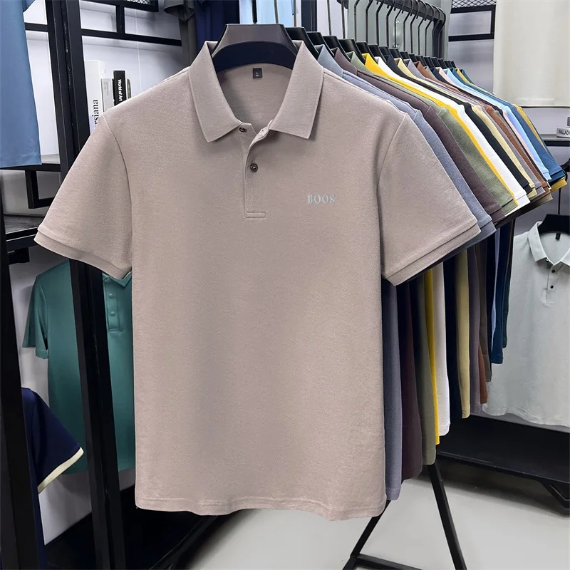 100% Baumwolle Hochwertige Herren Kurzarm-Poloshirts mit Kragen und Knöpfen Buchstabendruck Mehrere Farboptionen Meistverkaufte Herrenbekleidung – Detail 13