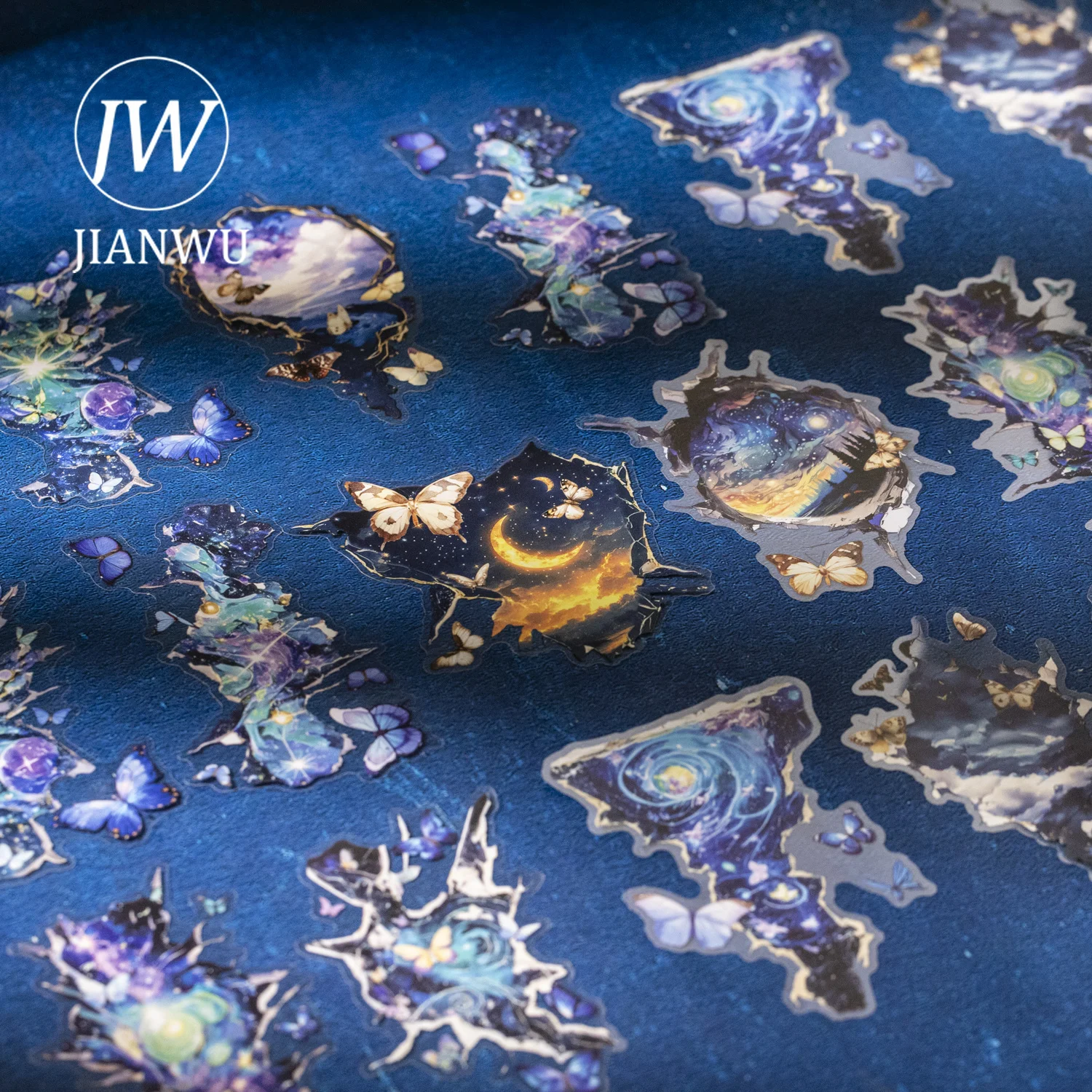 JIANWU Vintage Butterfly Flower Starry Sky Crack Landscape Material Collage Scrapbooking PET Sticker Creative Journal Stationery