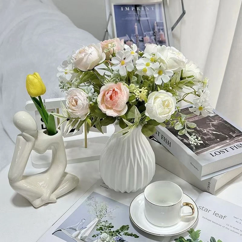 ●1 PCS Nordic Flower Vase Imitation Ceramic Plastic Flower Vase Living Room Desktop Decoration Wedding Centerpiece Arrangement