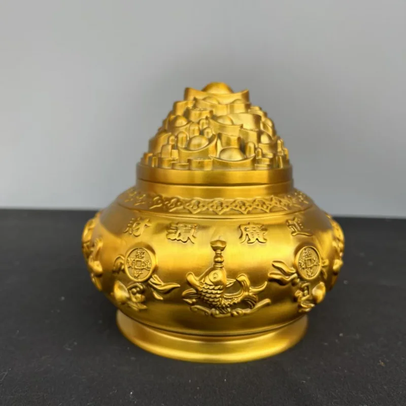 

Brass Treasure Bowl Brass Five-Way God of Wealth Covered Treasure Bowl New Home Housewarming Opening Gift Decoration Ornament
