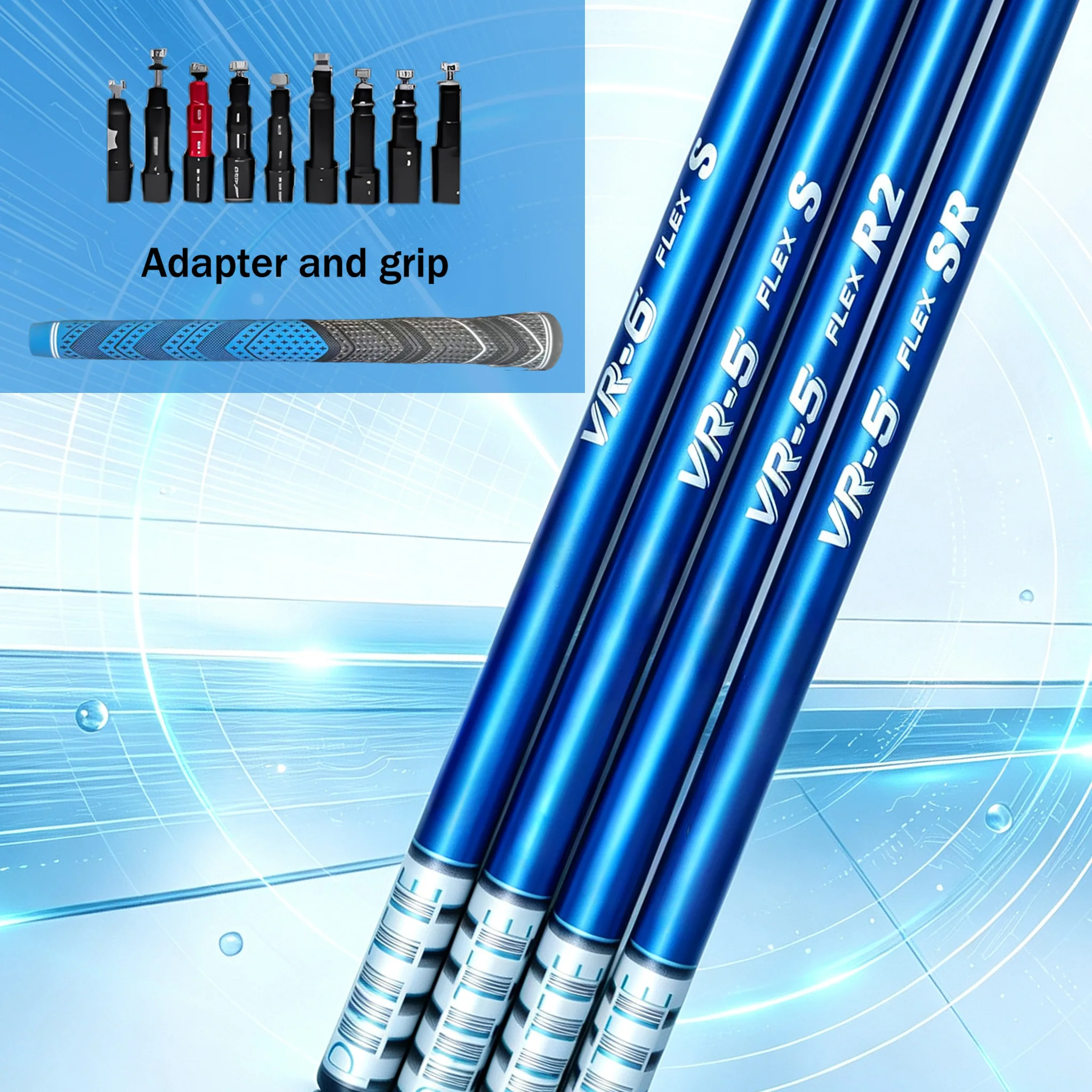 New Stylish Blue Vr Series Driver Carbon Shaft, Vr‑5S/5R2/5Sr/6S in All Specifications, Stable Flight Path for Long Distance Drives, Easy-To-Use Practical Club Shaft, Equipped with Adapter and High-Quality Blue Grip