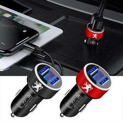 Car Charger 2 USB Ports Fast Charging Digital Display Car Accessories For Peugeot 508 RCZ 208 3008 2008 206 207 307 Car Gadgets
