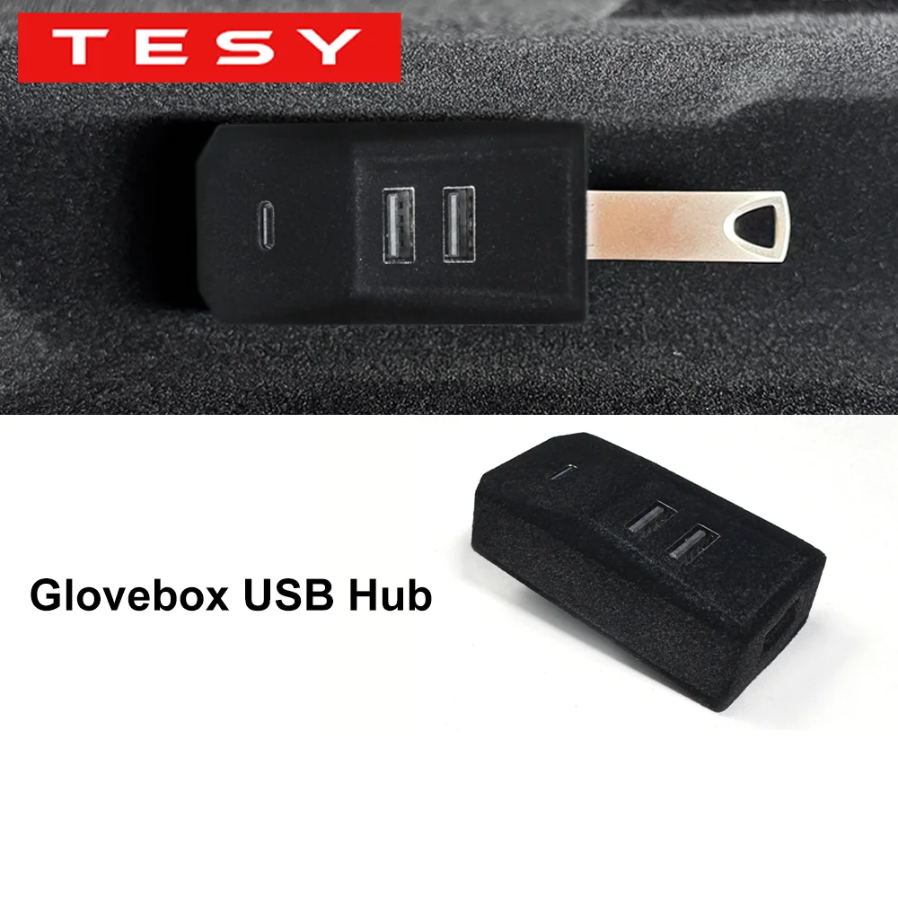 

TESY Glovebox USB Hub For Tesla New Model YL Y Launch Juniper Standard Model 3 Highland Type-C Splitter Docking Station Data