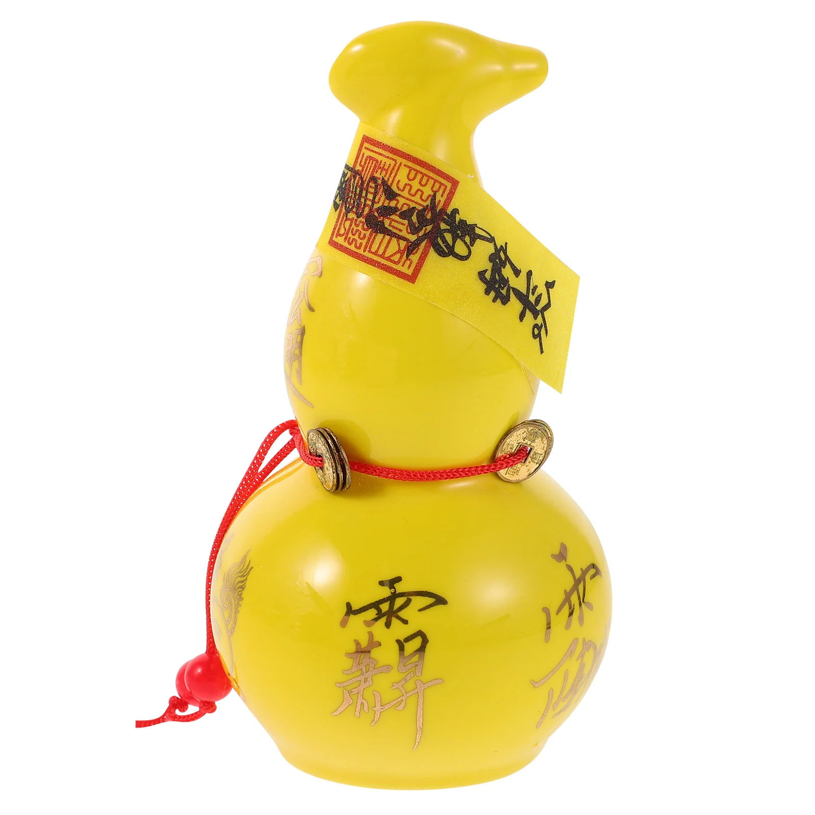 

Ceramic Luck Gourd with Five Emperor Coins - Authentic Chinese Feng Shui Decor - Elegant Home Office Desktop Statue for Good