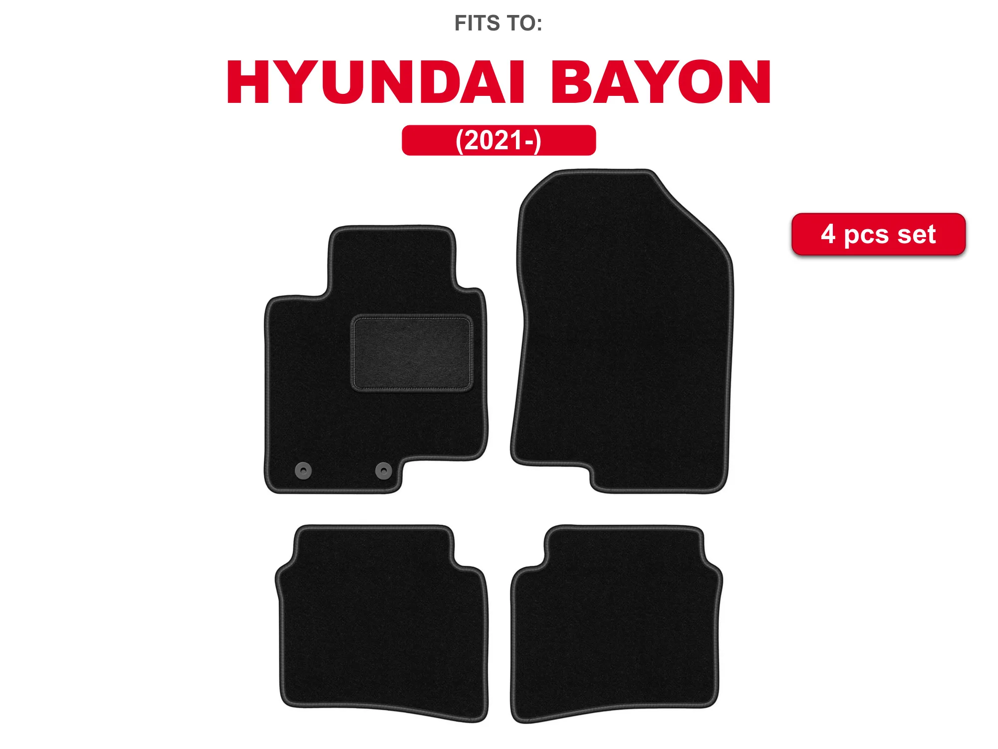 Auto-velourmatten voor: Hyundai Bayon 2021 crossover zwarte auto bijpassende automattenset