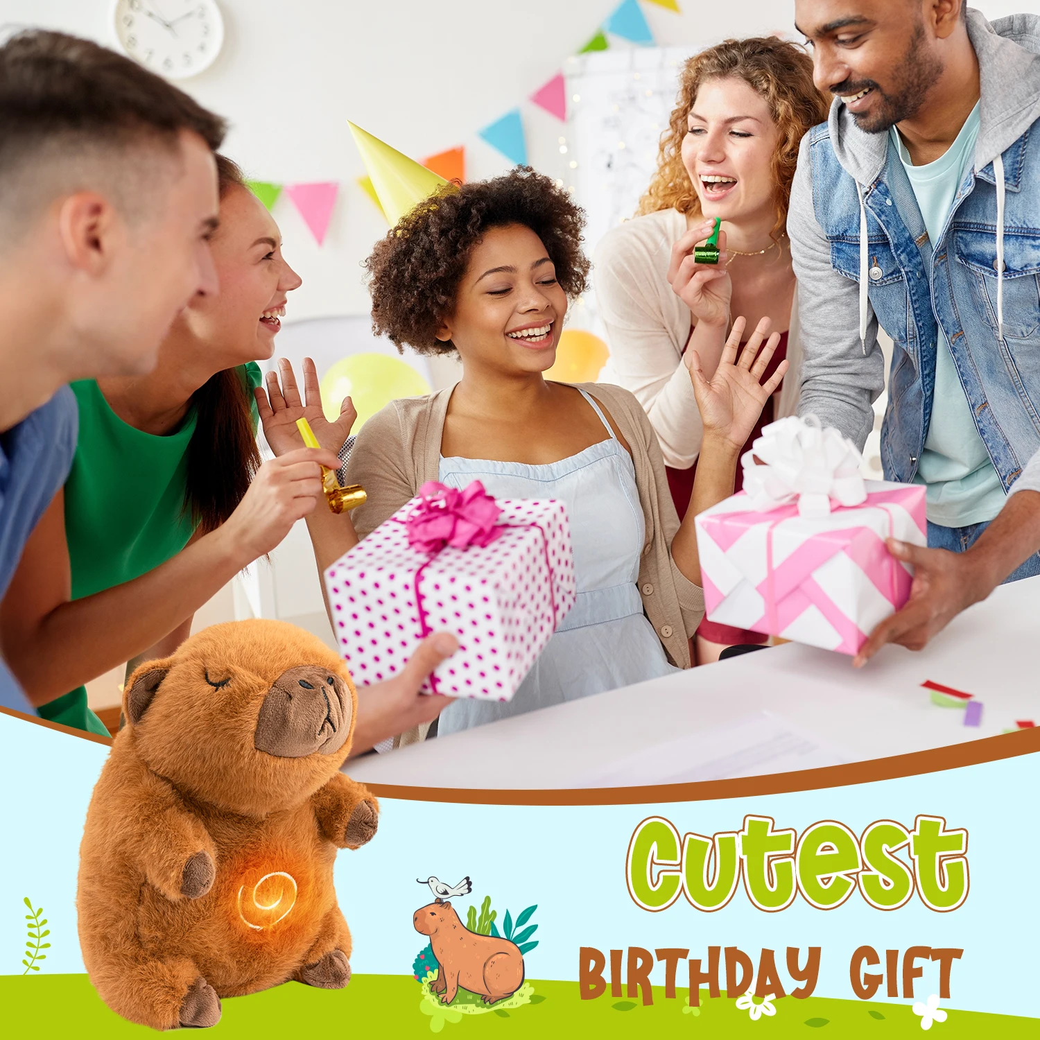 การหายใจตุ๊กตาสัตว์ Capybara Plush สําหรับความวิตกกังวลผู้ใหญ่นอนด้วยการหายใจที่สมจริง Motion ไฟเพลงของขวัญวันเกิด