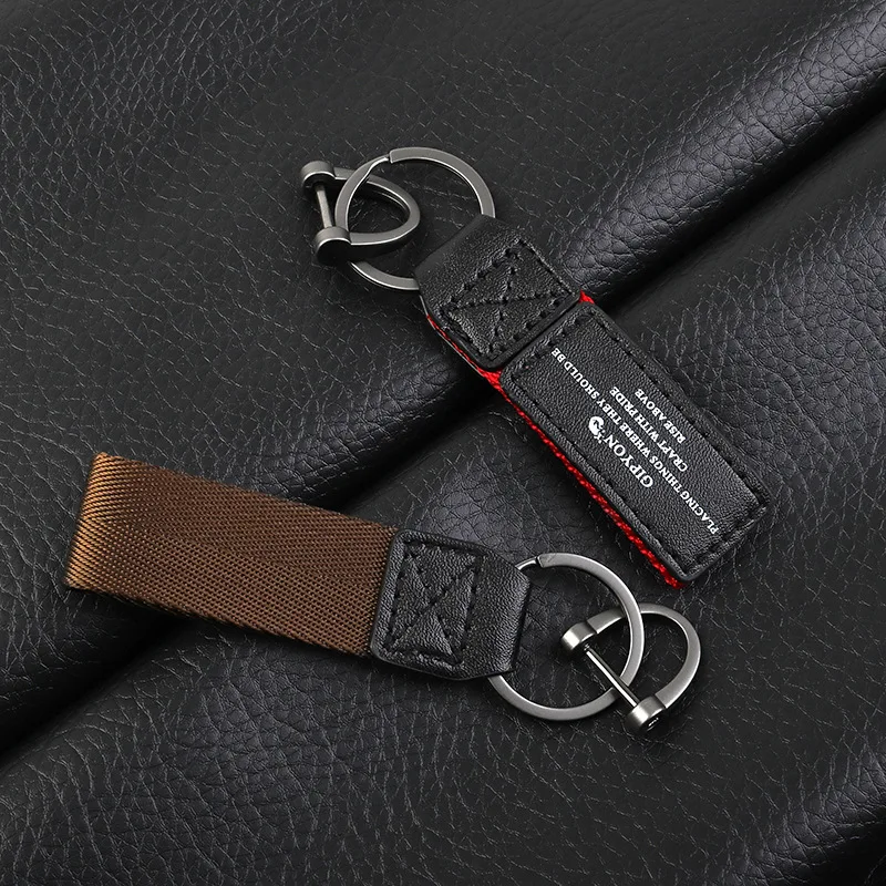 Fashion Black Soft Leather Keychain Accessories High Quality Cowhide Splicing Nylon Keyring Pendant Business Men\'s Car Key Chain