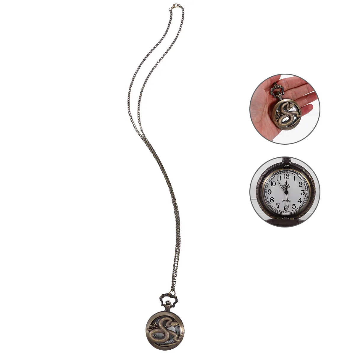 1Pcs Snake Pattern Hollowed-Out Pocket Watch High Toughness Alloy Classic Exquisite for Adults Retro Pendant Style