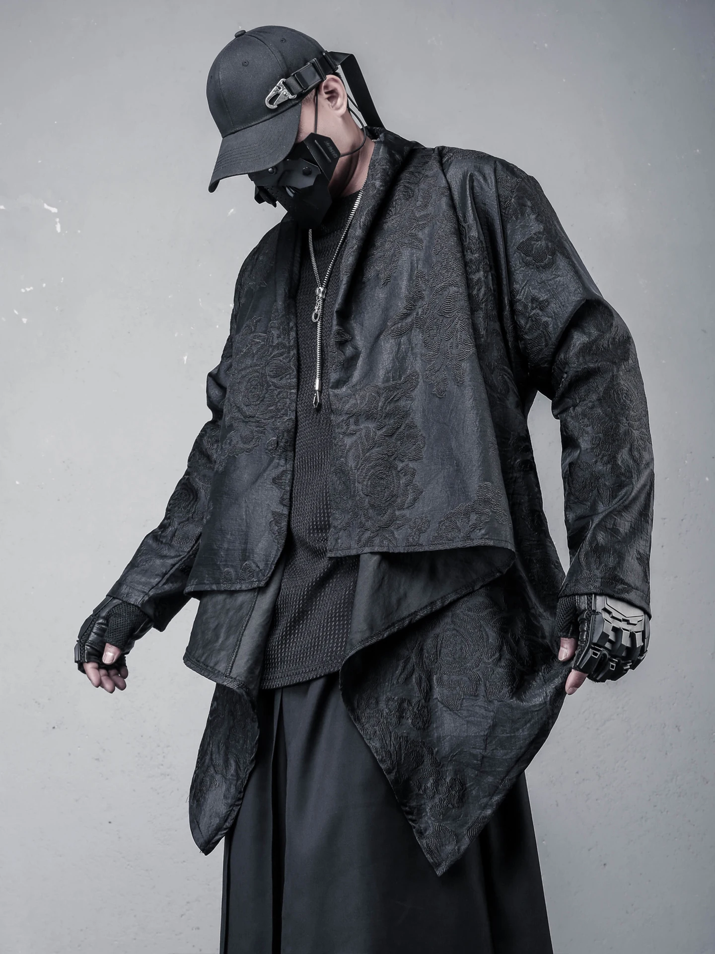 New Chinese Style Long Sleeve Men's Windbreaker Irregular Design Mountain Wind Rose Embroidery Casual Outerwear Autumn Fashion