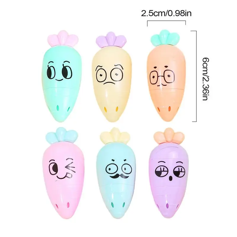 Colored Highlighters 6X Highlighter Markers Chisel Tip Quick-Dry Markers Carrot Shape Fluorescent Pens School Supplies For Kids