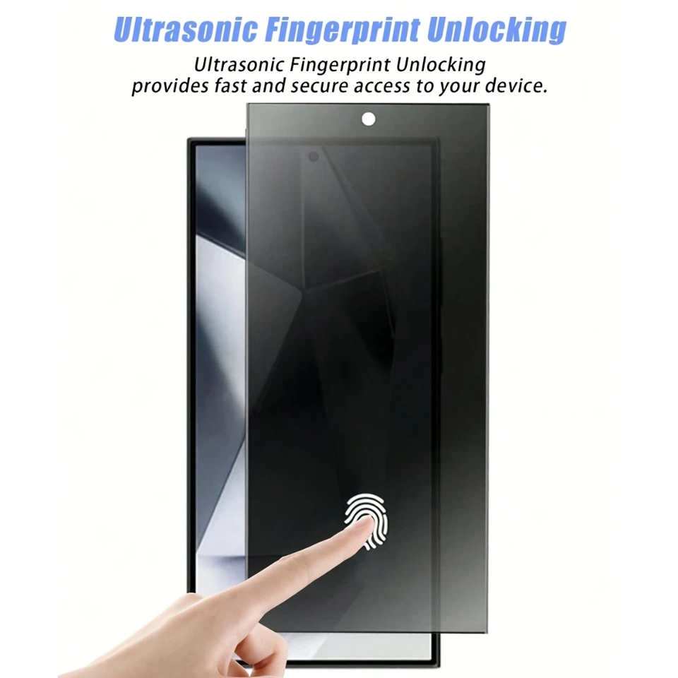 NNBILI 1 pieza de vidrio templado de privacidad para Samsung Galaxy S26 Ultra S24 S25+, con desbloqueo por huella dactilar, protector de pantalla antivista 4