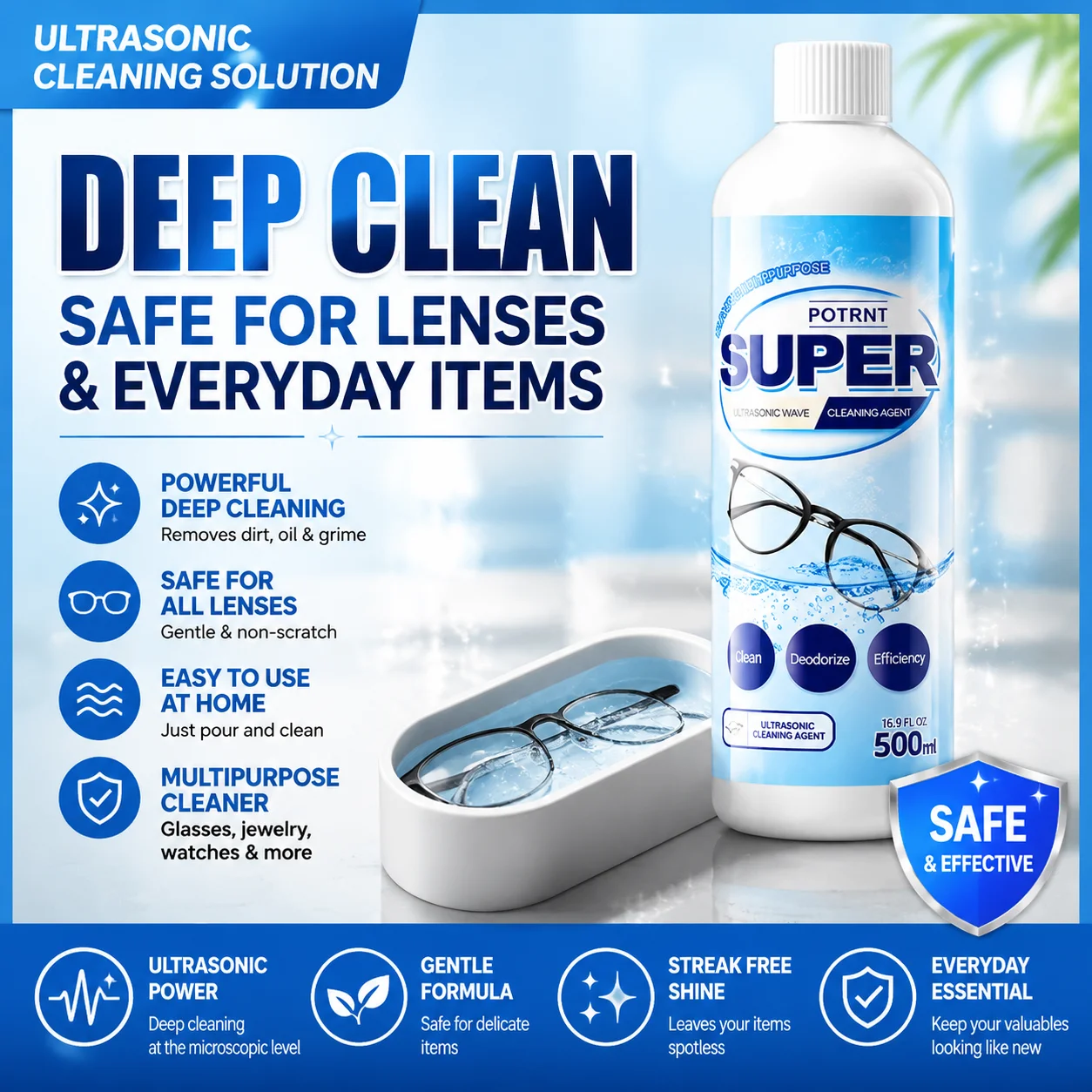 Ultrasonic Cleaning Agent, Dedicated for Eyeglass Cleaning Machines Metal Jewelry, Earrings Cleaning Liquid, Watch Strap Cleaner