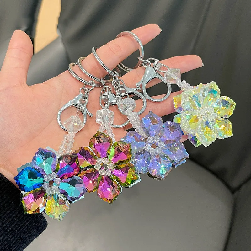 2022 Luxury Colorful Crystal Rhinestone Snowflake Keyring Charm Pendant Purse Bag Keychain Women Birthday Present