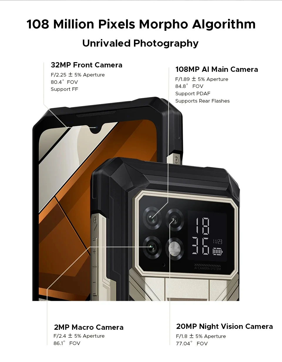 DOOGEE S200 Max Rugged Phone 6.72” 120Hz 1.32" Rear Display Telephon Portable 36GB+512GB 22000mAh 66W Smartphone Android 15 NFC